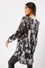 metallic zip printed chiffon top 191797 2