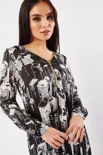 metallic zip printed chiffon top 191797 3