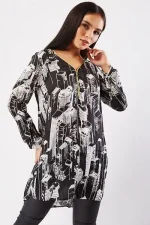 metallic zip printed chiffon top black off white 191797 4