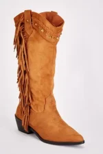 tassel trim studded cowboy boots 191489 1