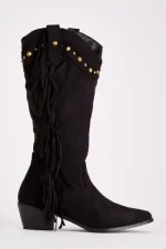 tassel trim studded cowboy boots black 191489 4