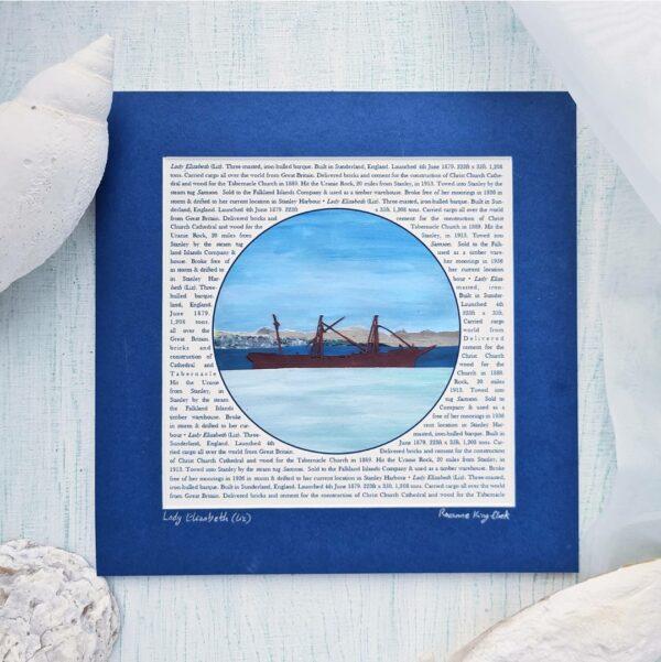 Lady Liz Elizabeth shipwreck papercut painting paperart papercutting ship acrylic Falklands Falkland Islands Stanley Harbour