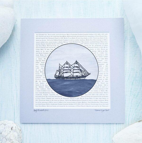 Lady Liz Elizabeth papercut painting paperart papercutting ship acrylic Falklands Falkland Islands
