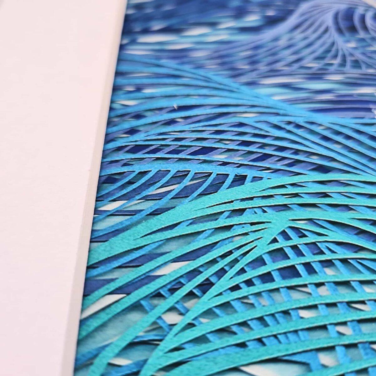 Sei whale Falkland Islands papercut painting print papercutting art artist acrylic paint multilayer waves 1