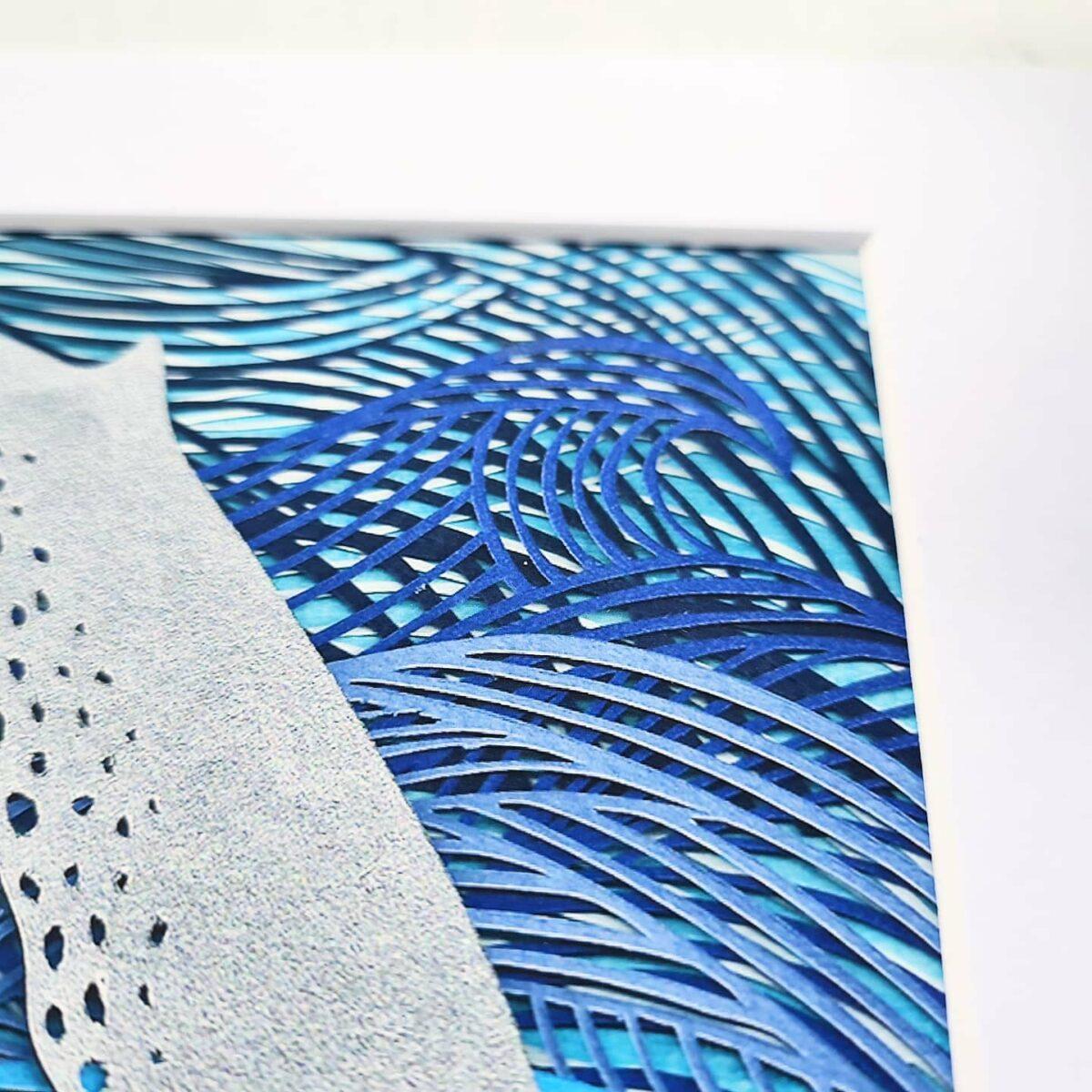 Sei whale Falkland Islands papercut painting print papercutting art artist acrylic paint multilayer waves 2