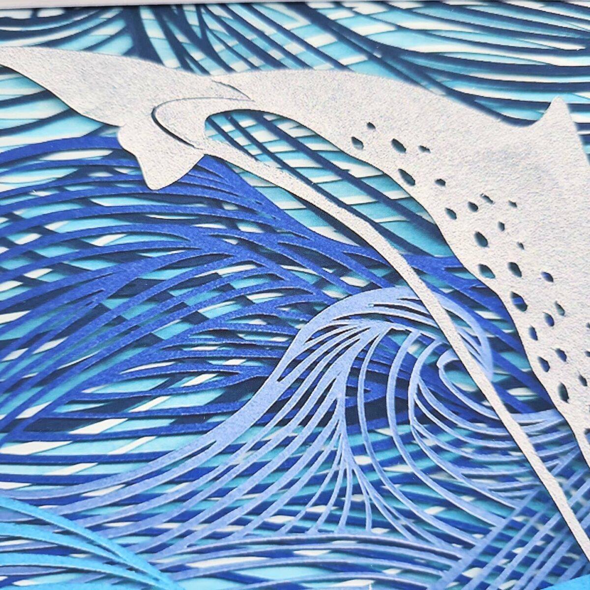 Sei whale Falkland Islands papercut painting print papercutting art artist acrylic paint multilayer waves 3