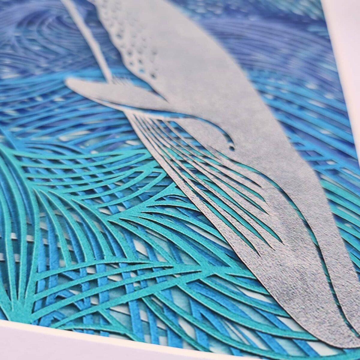 Sei whale Falkland Islands papercut painting print papercutting art artist acrylic paint multilayer waves 4